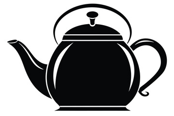 Striking Black Silhouette Illustration of a Classic Tea Kettle with Round Handle