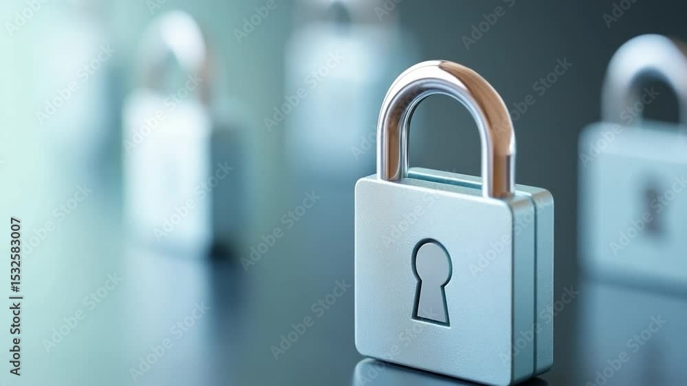 Poster secure connection: a close-up shot of a shiny, metallic padlock, a symbol of online security, protec