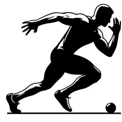 Black and white vector silhouette of a olympic player on white background