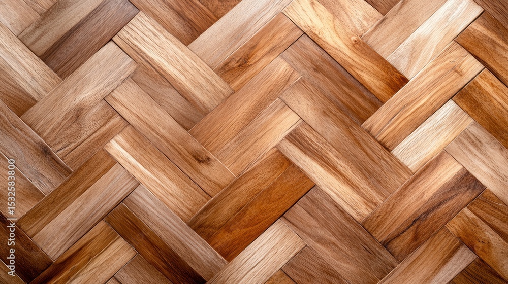 Poster an inviting image of warm wooden floorboards arranged in a classic herringbone pattern, representing