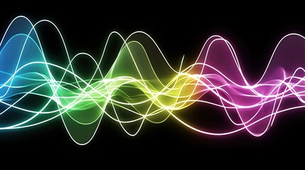 Colored audio waveform on black background, showcasing various colors and shapes as an AI technology example capturing sounds to digitally represent human emotion.