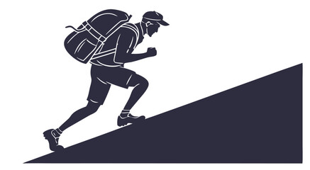 Fototapeta premium Silhouette of a Hiker Climbing Uphill with Backpack