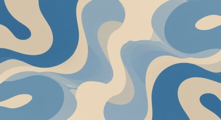 Obraz premium Abstract flowing shapes in muted blue and beige tones