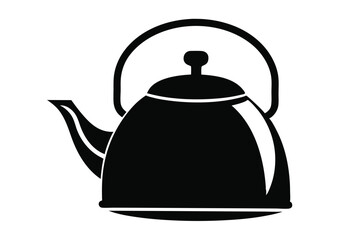 Simple Silhouette Illustration Black Teapot with Handle and Spout for Hot Beverages