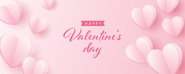 Valentine's day banner with papercut hearts. 