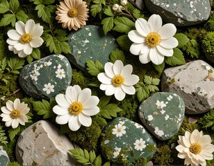Background of flowers and stones

