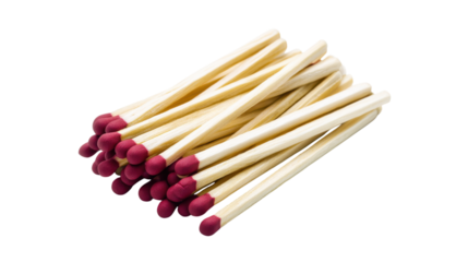 Pile of Wooden Matches with Red Tips on Transparent Background