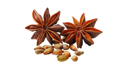 Star Anise and Seeds Still Life on Transparent Background