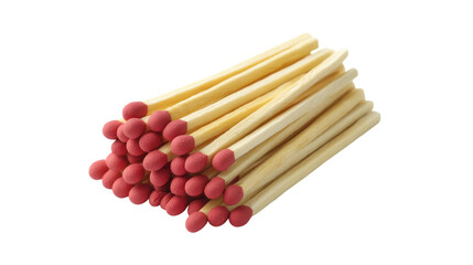 Pile of wooden matches with red heads on transparent background