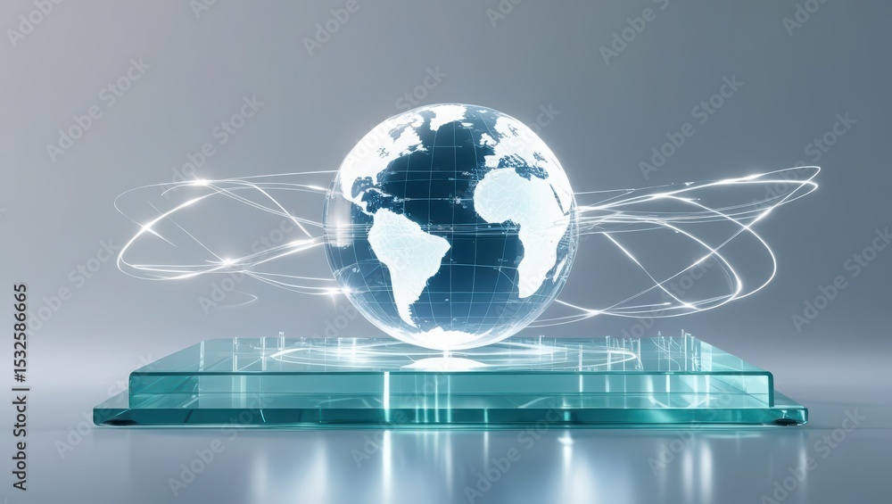 Poster high-tech digital globe with interconnected lines representing global connectivity and technological