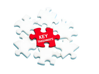 Key Takeaways Concept: A collection of puzzle pieces comes together to spotlight key ideas. The center piece, brightly colored and strategically placed.PNG file 