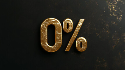 A gold colored 0 with a black background. The gold is shiny and the black background is dark
