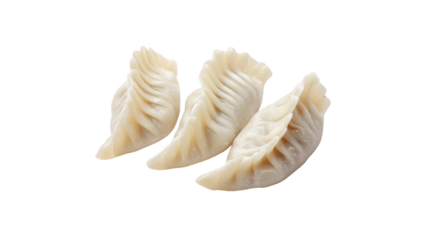 Three Steamed Dumplings Close Up on Transparent Background
