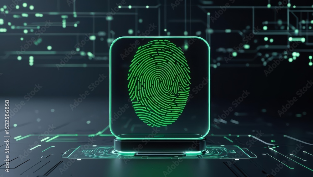 Poster digital fingerprint scanning technology with biometric security system on futuristic circuit board i