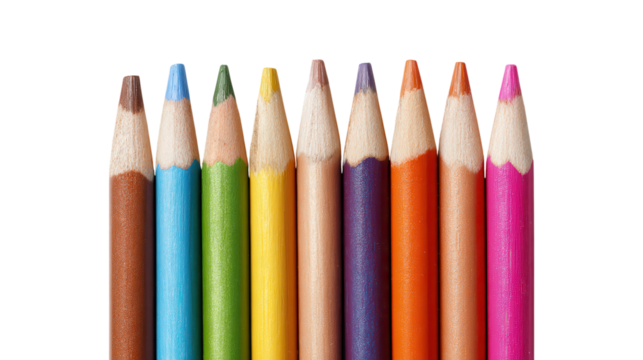 Row of Colorful Pencils on Transparent Background