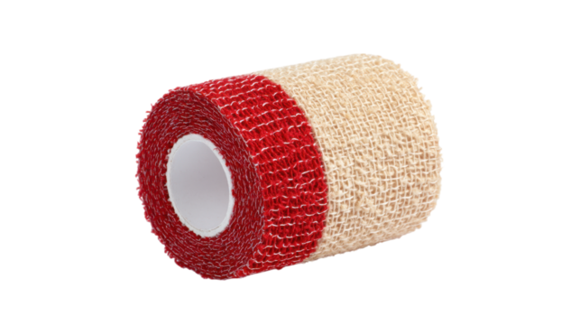 Elastic Adhesive Bandage Roll with Red Stripe on Transparent Background