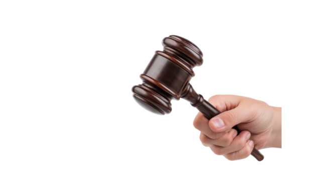 Hand Holding a Wooden Gavel on Transparent Background