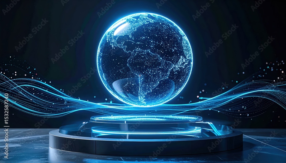 Poster futuristic digital globe with glowing interconnected lines representing global connectivity and adva