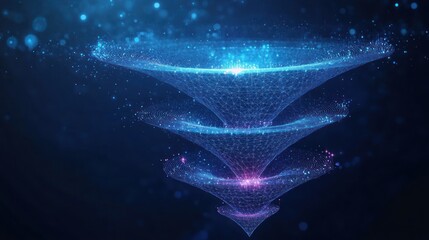 Abstract digital funnel, 3 tiered, swirling cosmic background