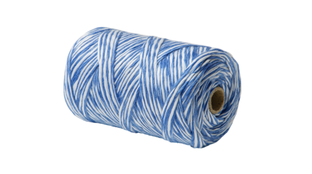 Blue and White Cotton Twine Spool on Transparent Background