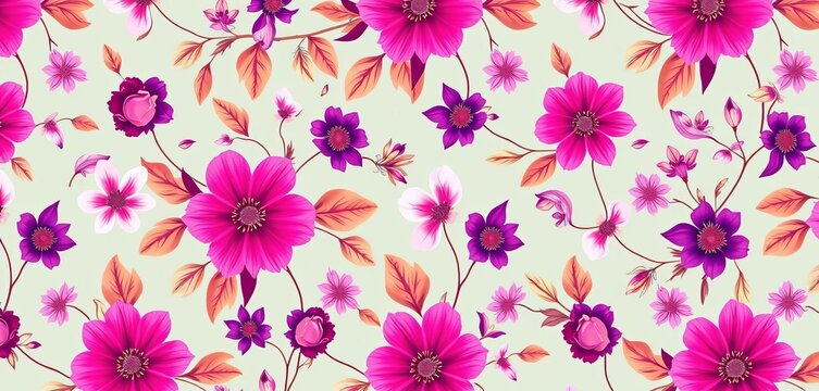 Fototapeta Elegant seamless wallpaper featuring a vibrant purple and pink floral pattern , texture, romantic