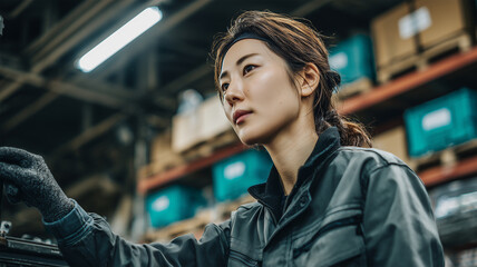 慣れた手つきで検品する中堅日本人女性作業員