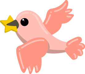 Cute Pink Bird Holding Star

