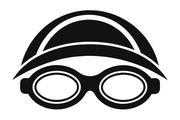 Black and White Swimming Cap and Goggles Graphic Illustration Image Design
