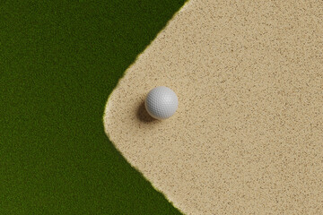 Golf ball on sand and grass pattern background