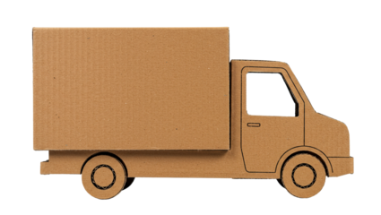 Cardboard cutout of a delivery truck on a transparent background
