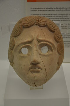 Seville, Spain 03.23.2019: Mask found in a tomb in the Olivar Alto necropolis