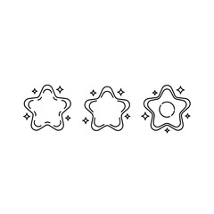 Set of Y2K Star Icons in Black and White Line Art. Retrofuturistic Graphic Elements.