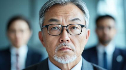 Diverse leaders in corporate setting, showcasing determination and focus