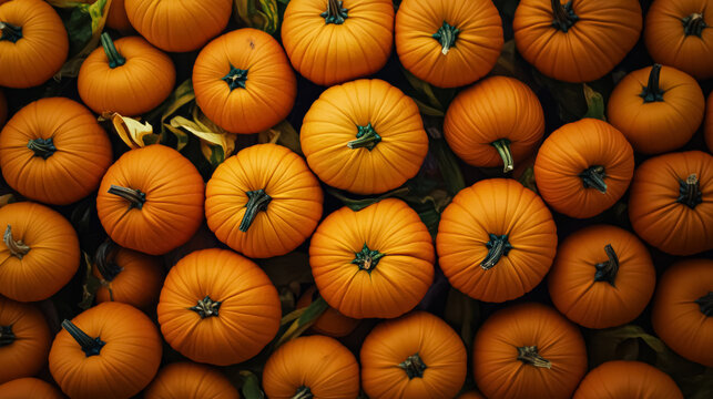 Bunch of orange pumpkins are on a table - Powered by Adobe