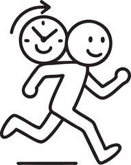 Running Out of Time A Cartoon Figure Racing Against a Clock with a Smiling Face cartoon stick