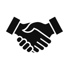 Handshake icon in bold silhouette style representing agreement, business partnership or trust. corporate deal, HR onboarding, business ethics concept. legal branding, startup contracts, negotiation vi