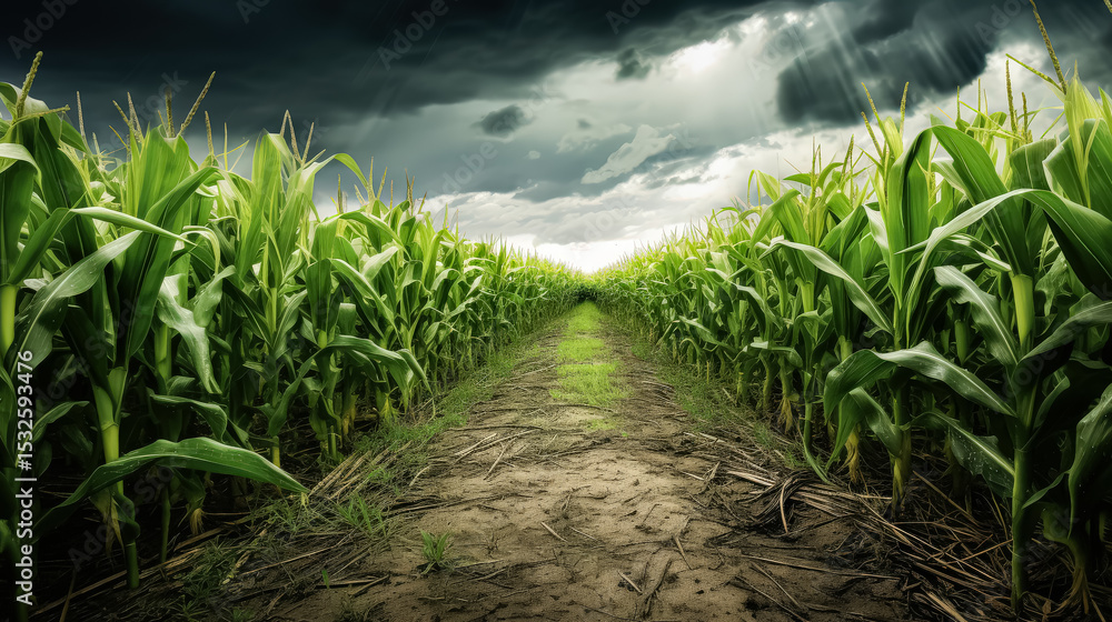 Poster field of corn with a path through it
