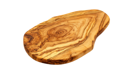 Olive wood cutting board with beautiful grain on transparent background