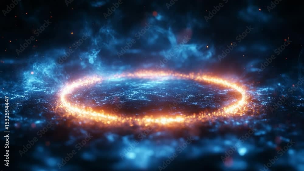 Poster fiery circle of energy: a mesmerizing ring of fire illuminates a dark, textured surface, surrounded 