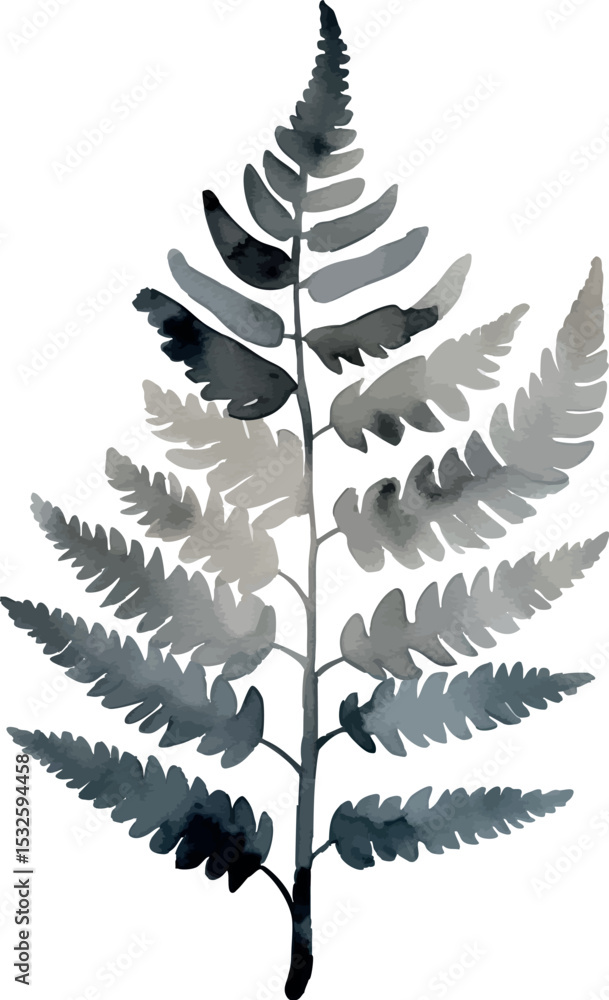 Poster Fern shadow silhouette vector. Abstract botanical element with watercolor softness.