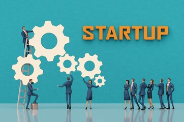 Businesspeople working with golden hears, Successful Startup 3D rendering illustration 