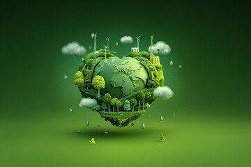 Earth Day eco illustration with globe and green energy symbols
