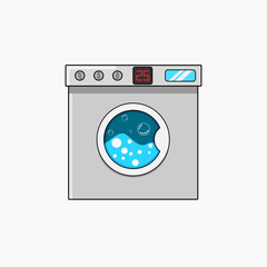 Vector cartoon illustration of a white washing machine isolated on a white background.