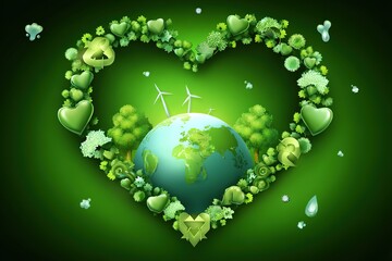 Earth Day eco illustration with globe and green energy symbols
