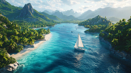 Serene Sailing Adventure in Tropical Paradise with Lush Greenery
