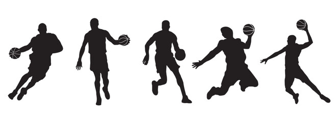 Five Silhouette man playing basketball