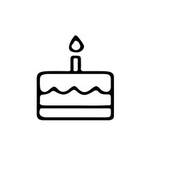 A simple line drawing of a square cake with a candle on top isolated on a white background illustration