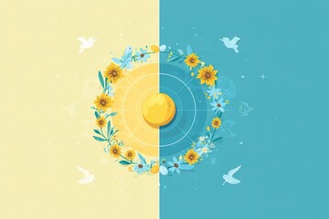 Spring Equinox themed minimal vector with floral balance elements
