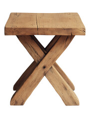Rustic wooden table with a cross base isolated on transparent background