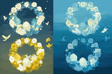 Spring Equinox themed minimal vector with floral balance elements
